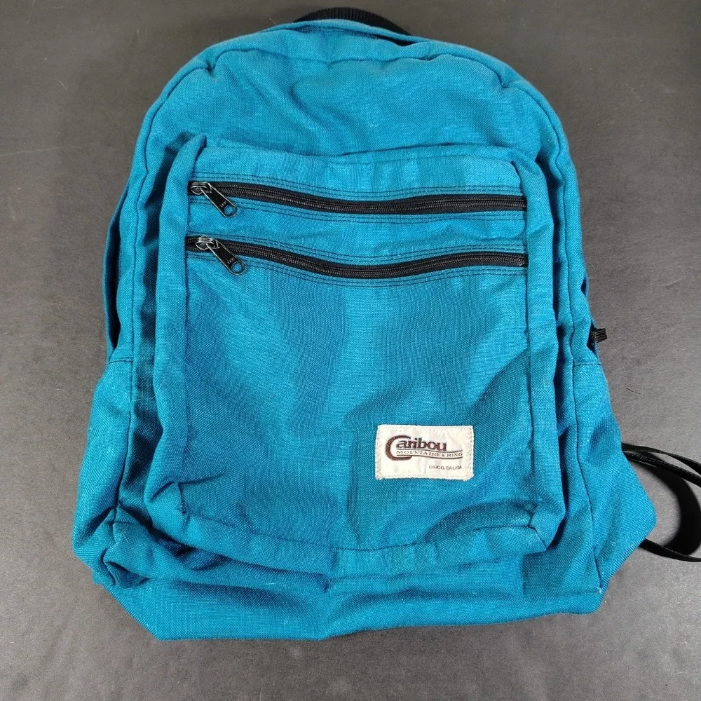Vintage Caribou Mountaineering Backpack Teal Canvas Gorpcore Hiking Daypack